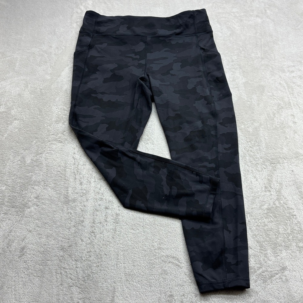 Lululemon Invigorate Crop Women 14 Black Camo High Rise Everlux Legging Yoga Gym